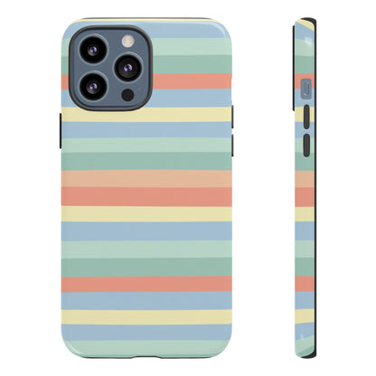 Pastel Striped Phone Case — Retro Horizontal Multi-Color Tough Case