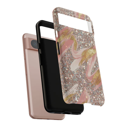 Glitter Blush Marble Phone Case — Pink Gold Swirl Tough Case