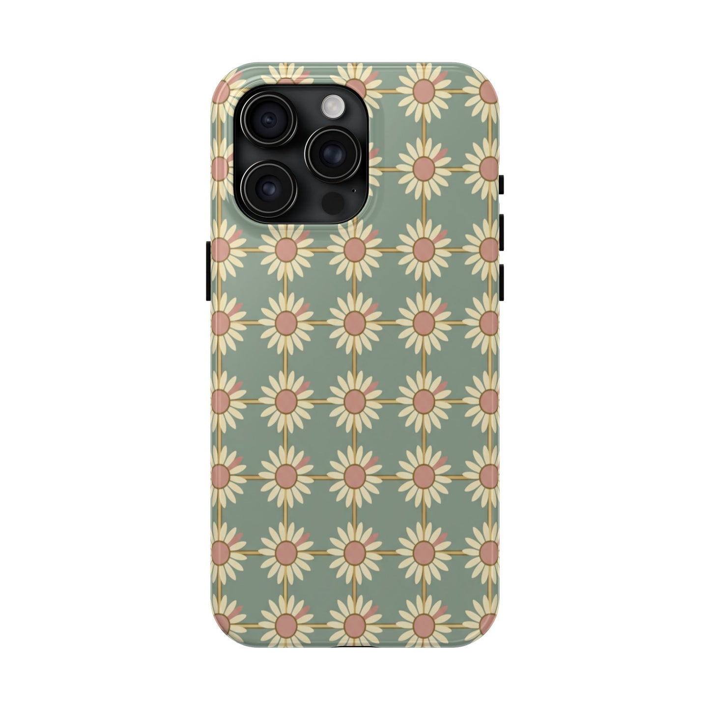 Daisy Pattern Tough Phone Case — Retro Floral Protective Cover