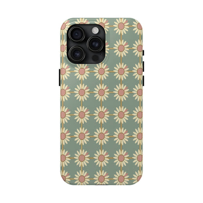 Daisy Pattern Tough Phone Case — Retro Floral Protective Cover