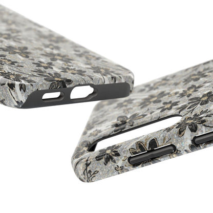 Floral Vintage Tough Phone Case — Black & Gray Rustic Flower Protective Case
