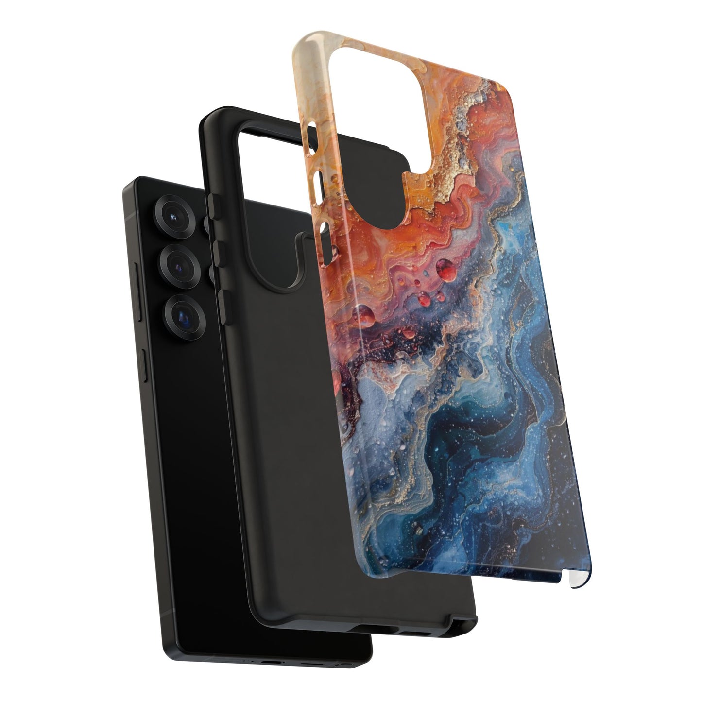 Marbled Galaxy Tough Phone Case — Abstract Blue & Coral Protective Cover