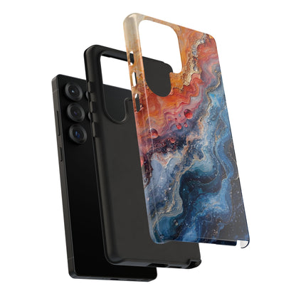 Marbled Galaxy Tough Phone Case — Abstract Blue & Coral Protective Cover