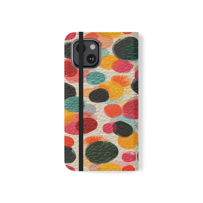 Colorful Confetti Dot Flip Phone Case — Retro Polka Wallet Cover