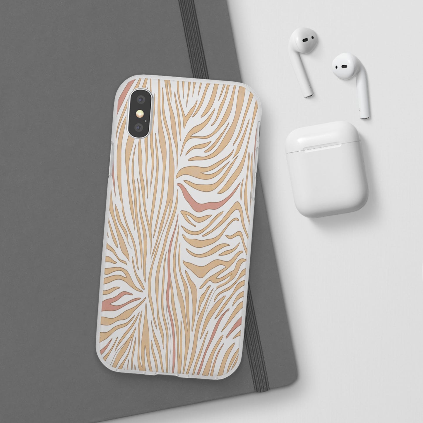 Neutral Zebra Print Flexi Case — Beige & Rose Gold Animal Pattern Phone Cover