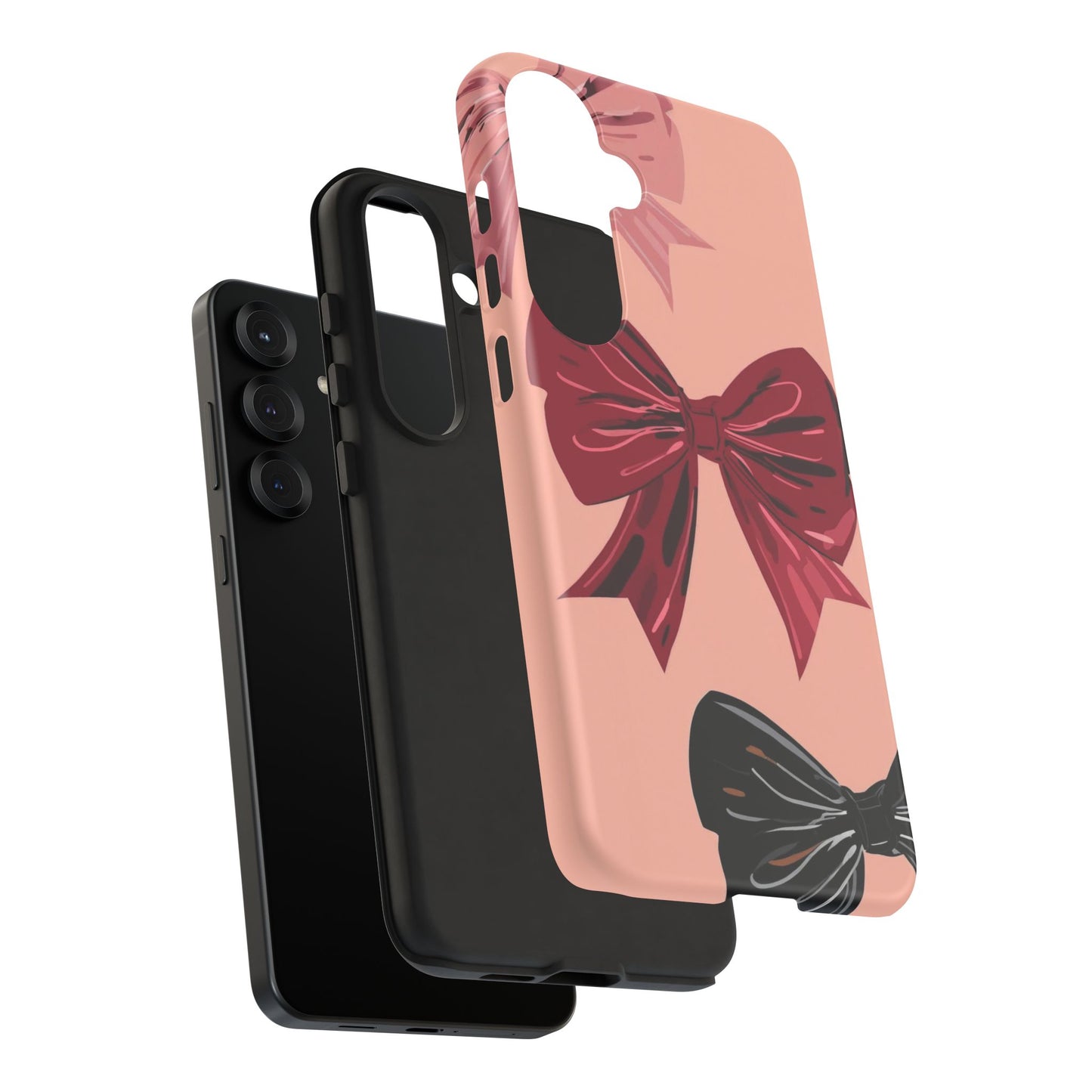 Bow Pattern Tough Phone Case — Pink, Red & Black Decorative Bows