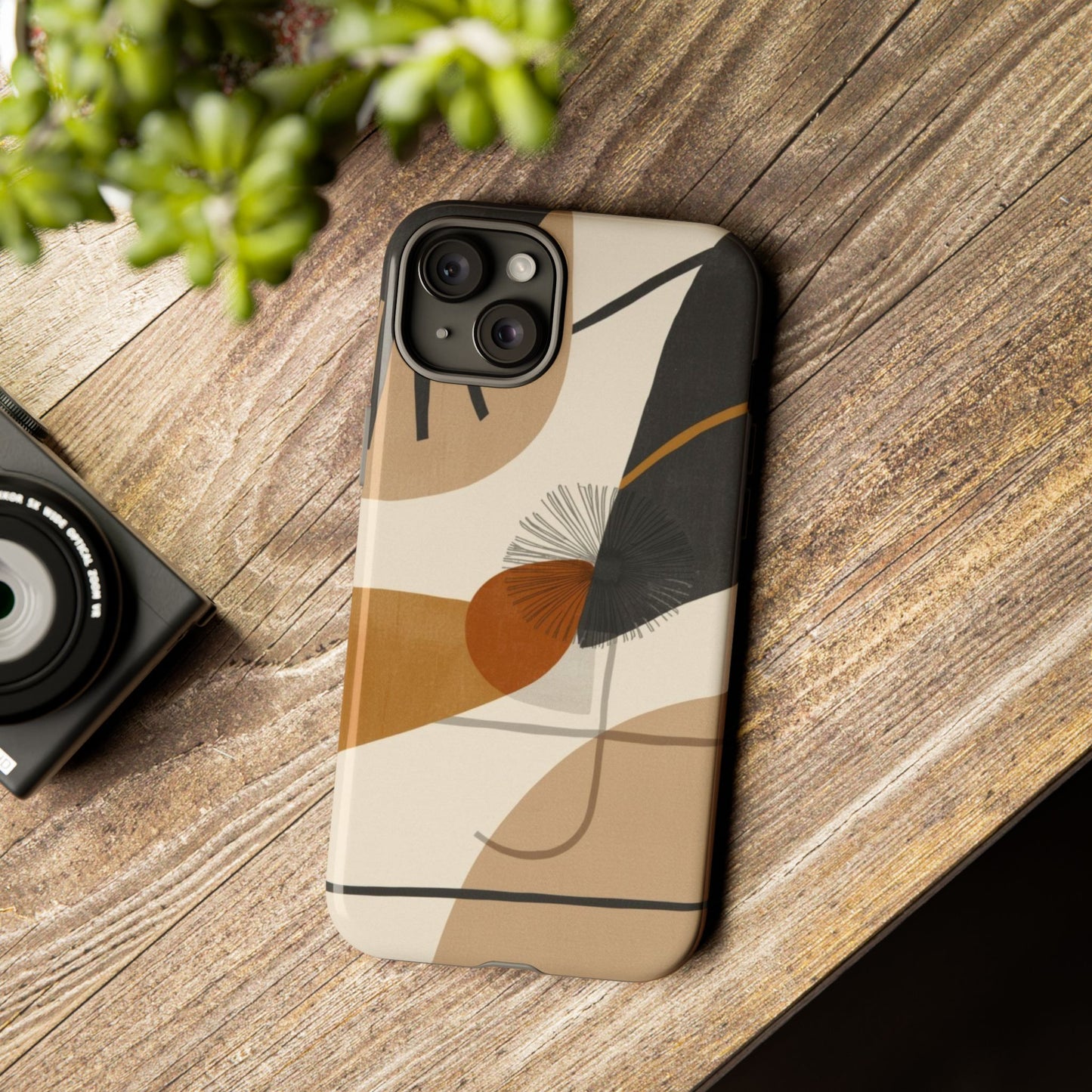 Abstract Earth Tone Phone Case — Mid-Century Minimalist Tough Case
