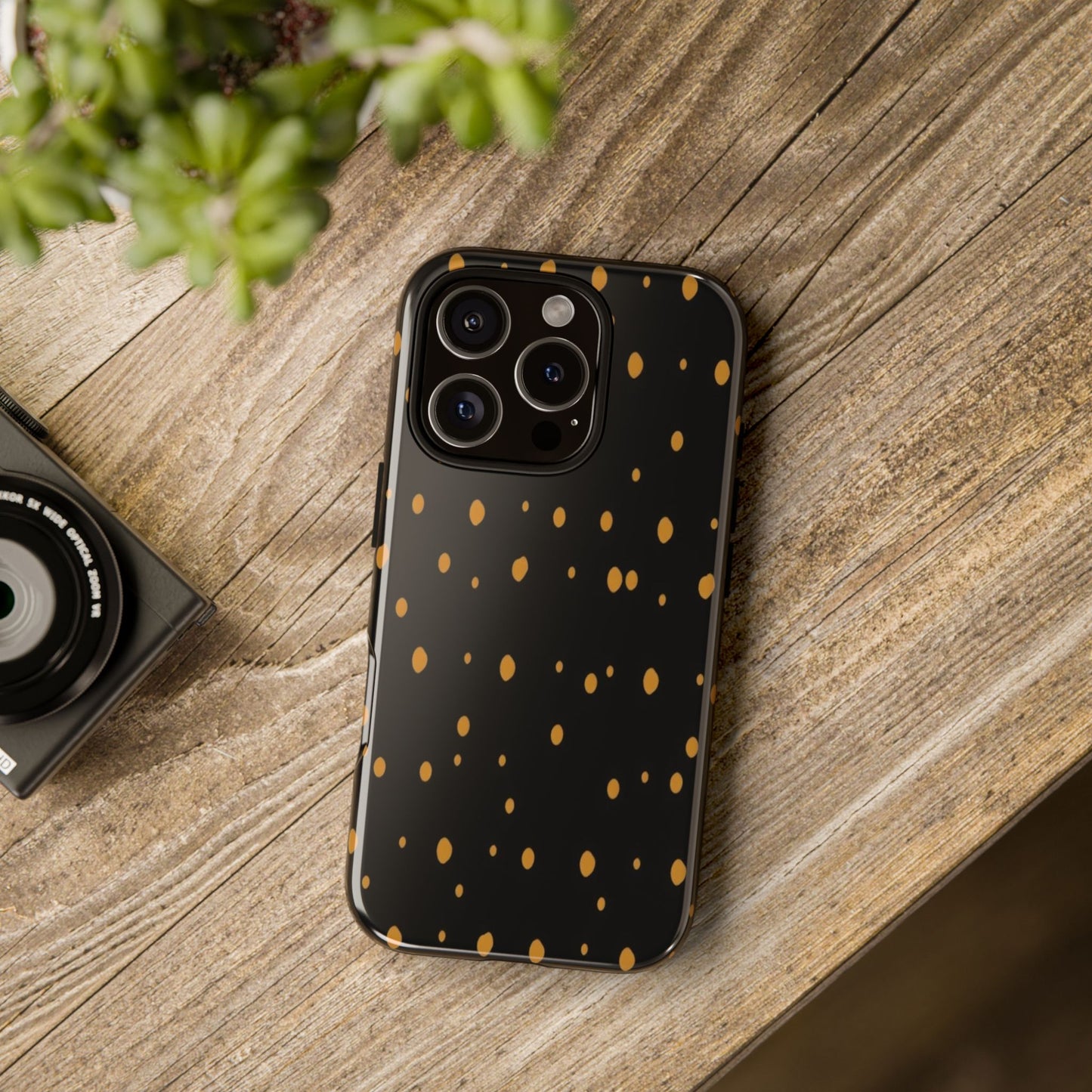 Black & Gold Dot Tough Phone Case — Protective Sparkle Pattern