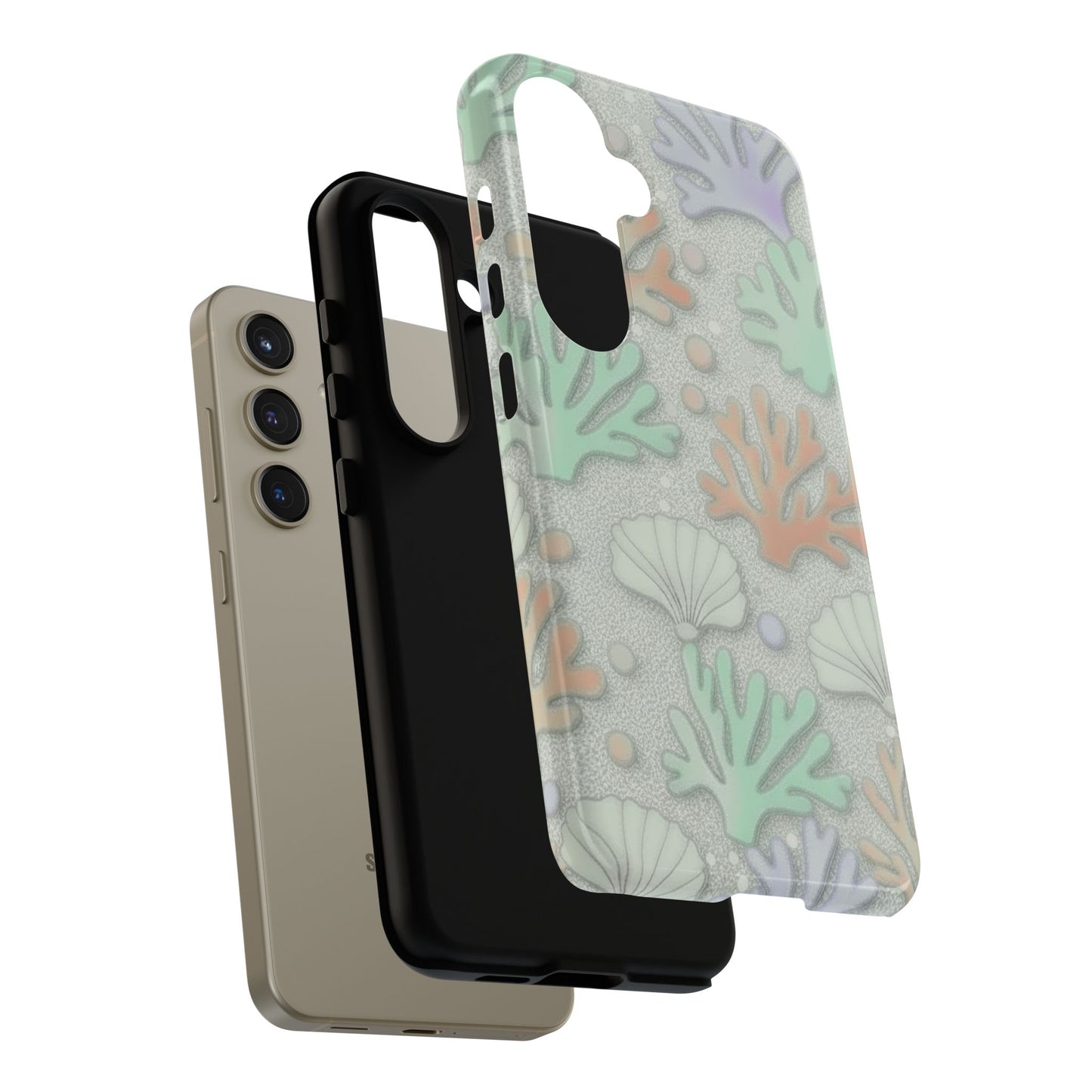 Pastel Coral Reef Tough Phone Case – Sea Shell & Coral Pattern Durable Protector