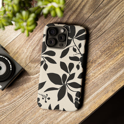 Black Floral Pattern Phone Case — Monochrome Botanical Tough Case