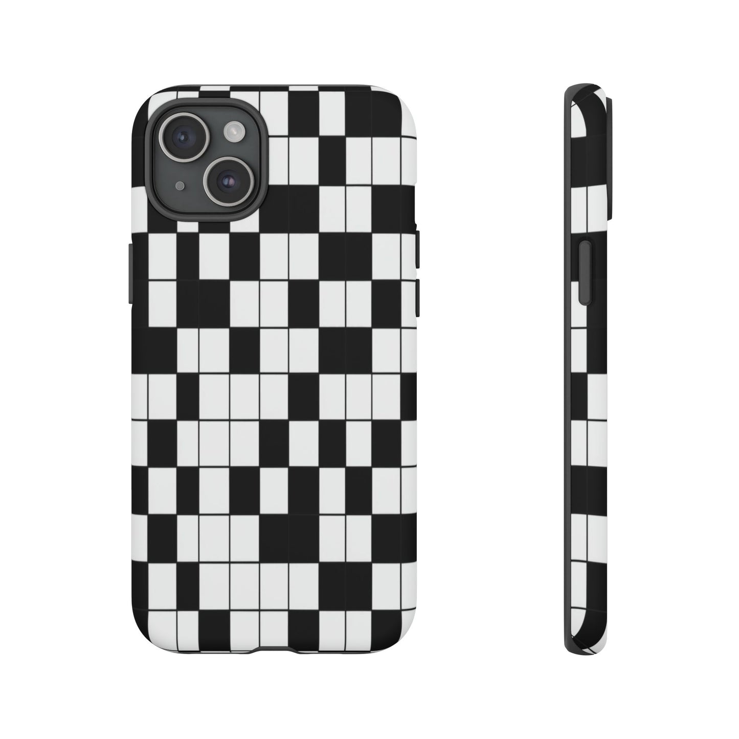 Crossword Grid Phone Case — Black & White Puzzle Pattern Tough Phone Cover