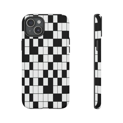Crossword Grid Phone Case — Black & White Puzzle Pattern Tough Phone Cover