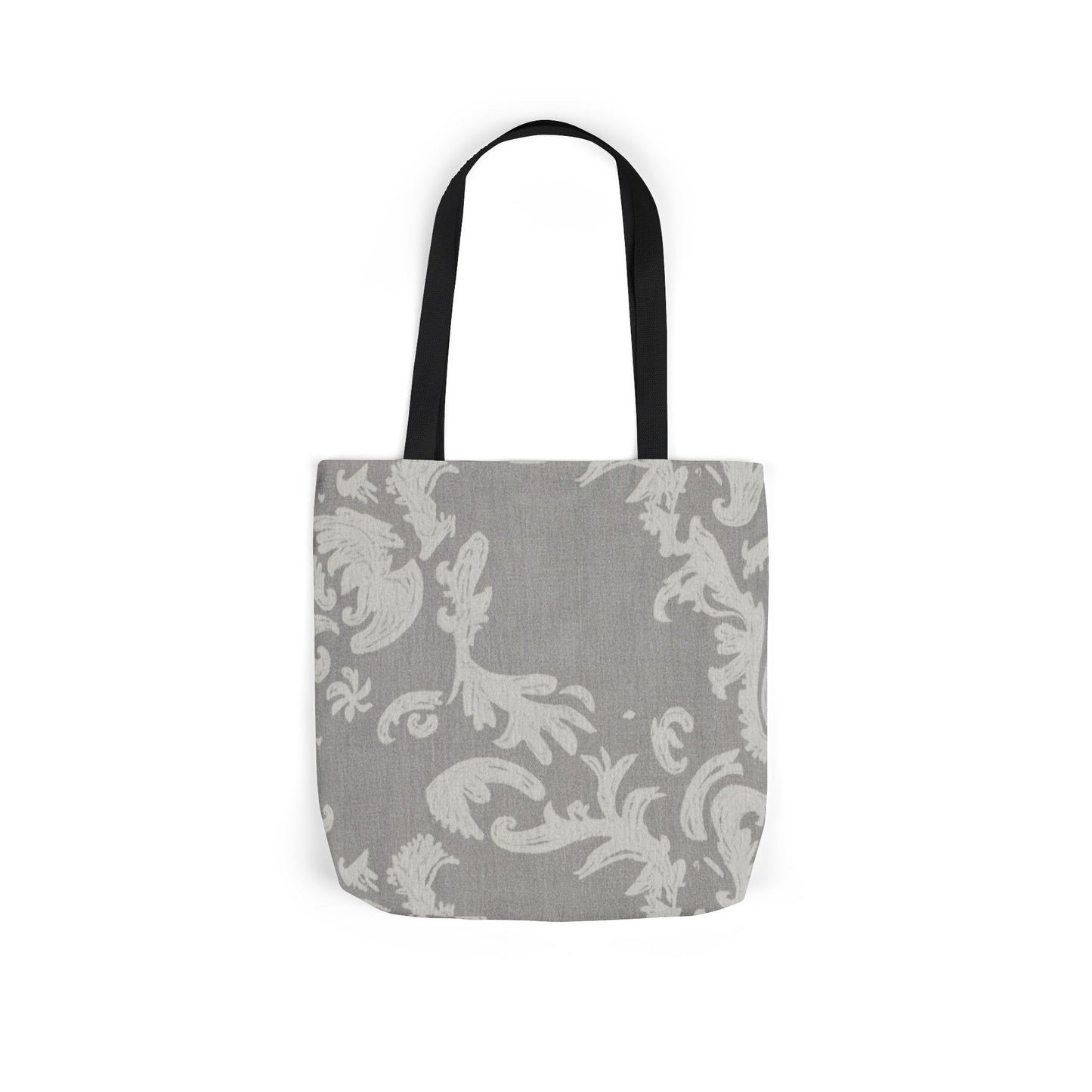 Gray Damask Canvas Tote Bag with Black Straps