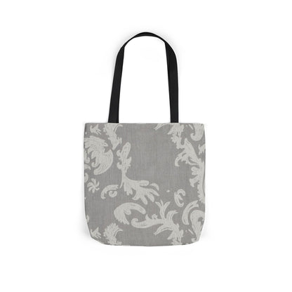 Gray Damask Canvas Tote Bag with Black Straps