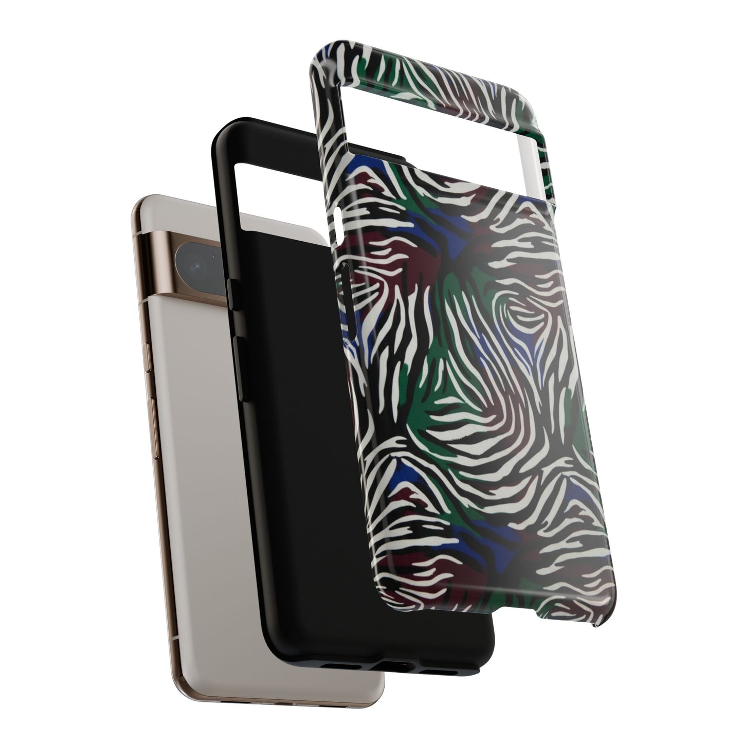 Zebra Camo Tough Phone Case – Green & Blue Animal Print Protective Cover