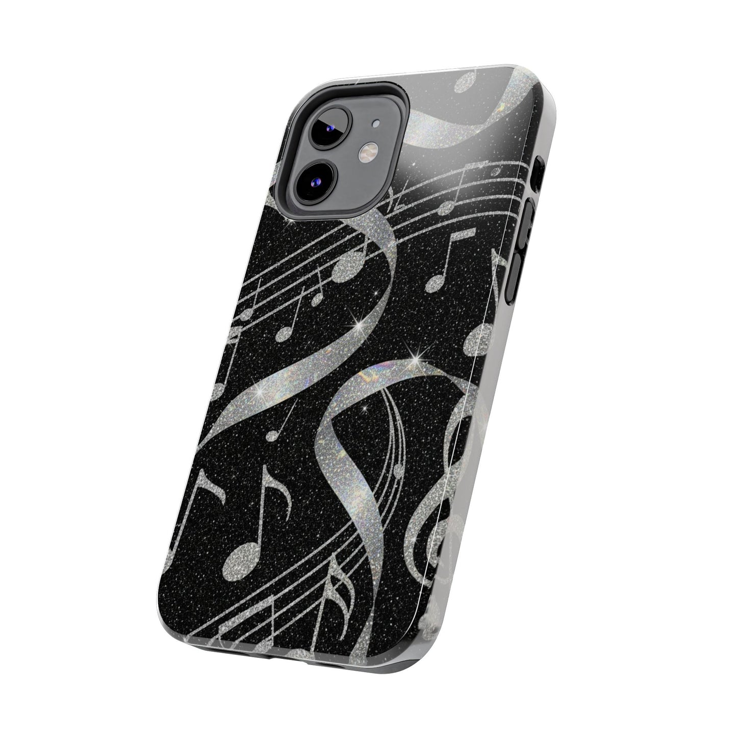 Musical Notes Tough Phone Case – Glitter Black Musician Phone Cover
