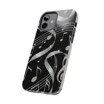 Musical Notes Tough Phone Case – Glitter Black Musician Phone Cover