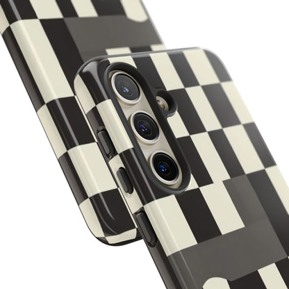Checkerboard Wave Phone Case — Black & Cream Graphic Tough Case