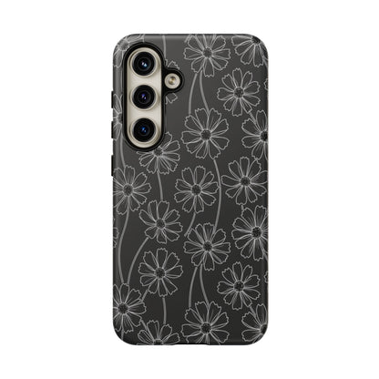 Floral Doodle Tough Phone Case — Black & Gray Daisy Pattern