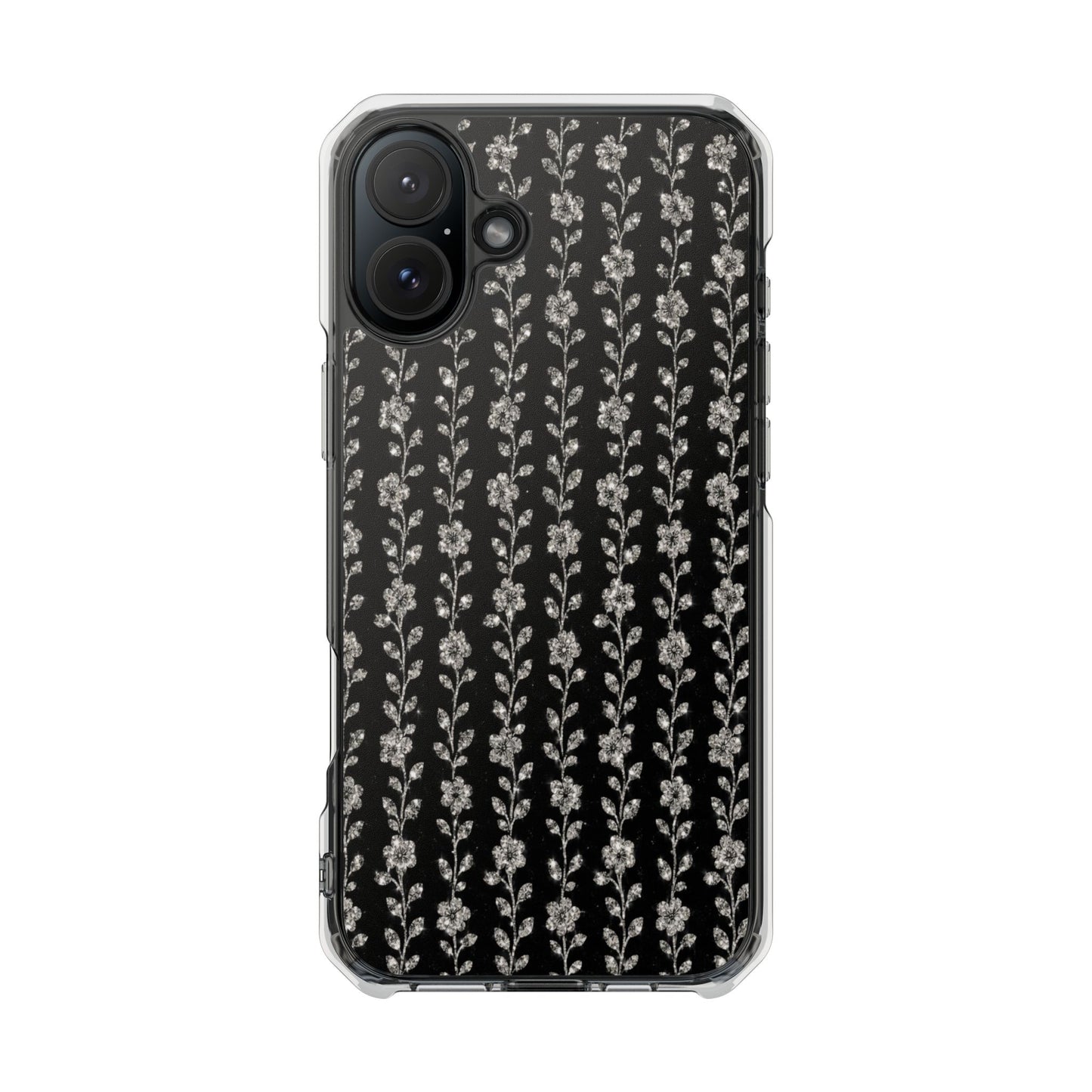 Clear Magnetic Phone Case — Minimal Black Floral Vine Pattern
