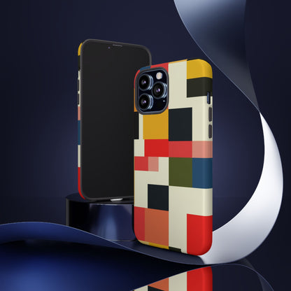 Abstract Color Block Tough Phone Case — Retro Geometric Protective Cover