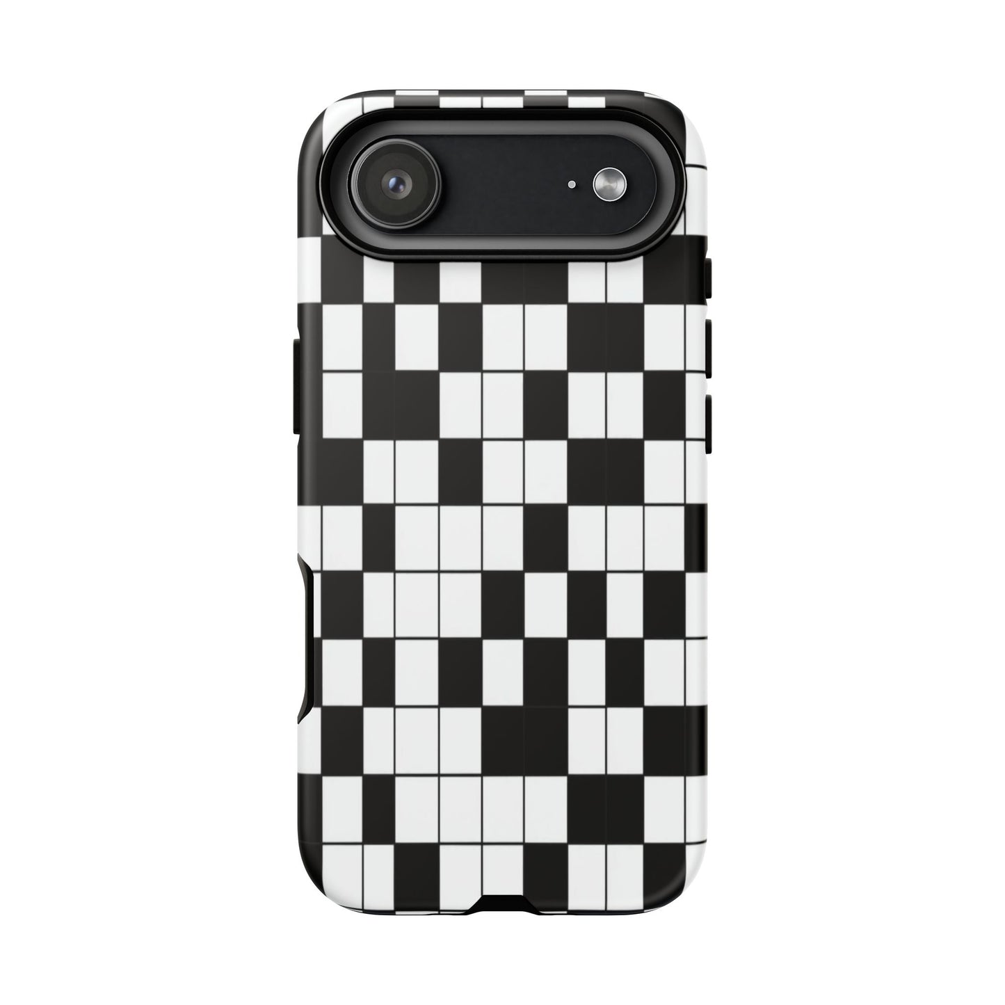Crossword Grid Phone Case — Black & White Puzzle Pattern Tough Phone Cover