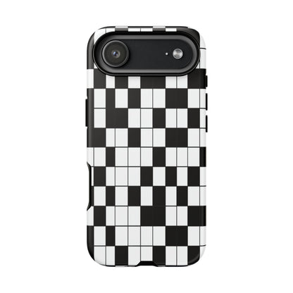 Crossword Grid Phone Case — Black & White Puzzle Pattern Tough Phone Cover