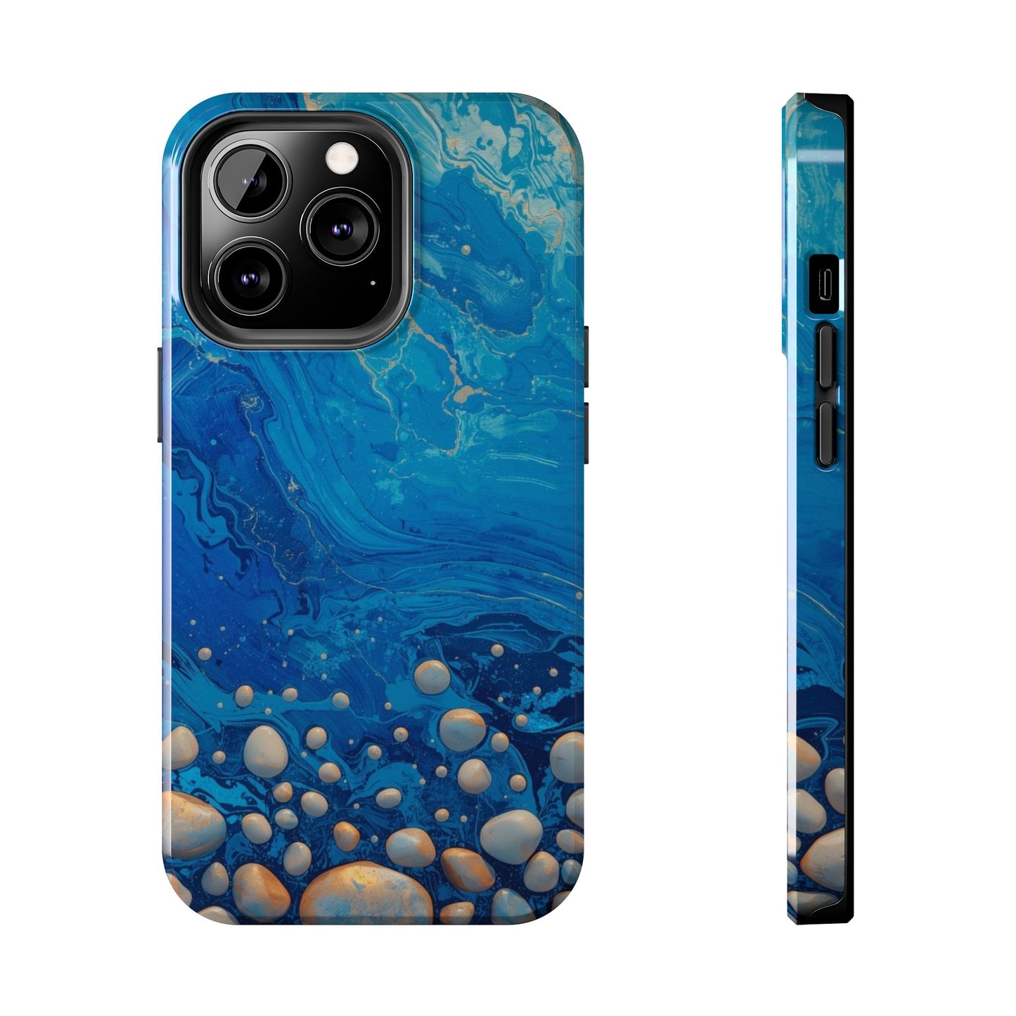 Blue Ocean Pebble Tough Phone Case — Protective Artistic Marble Design