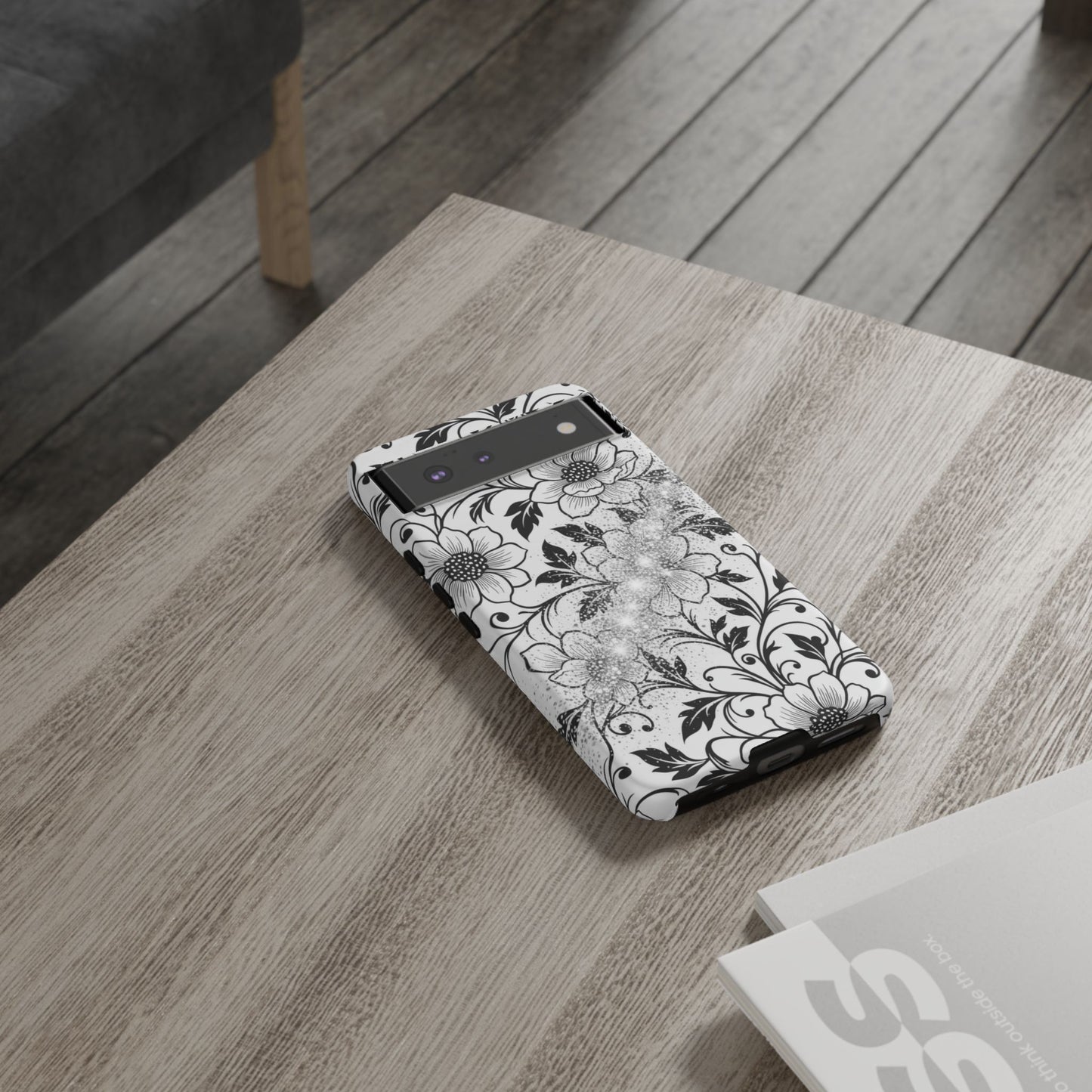 Floral Lace Phone Case — Black & White Vintage Flower Protective Case