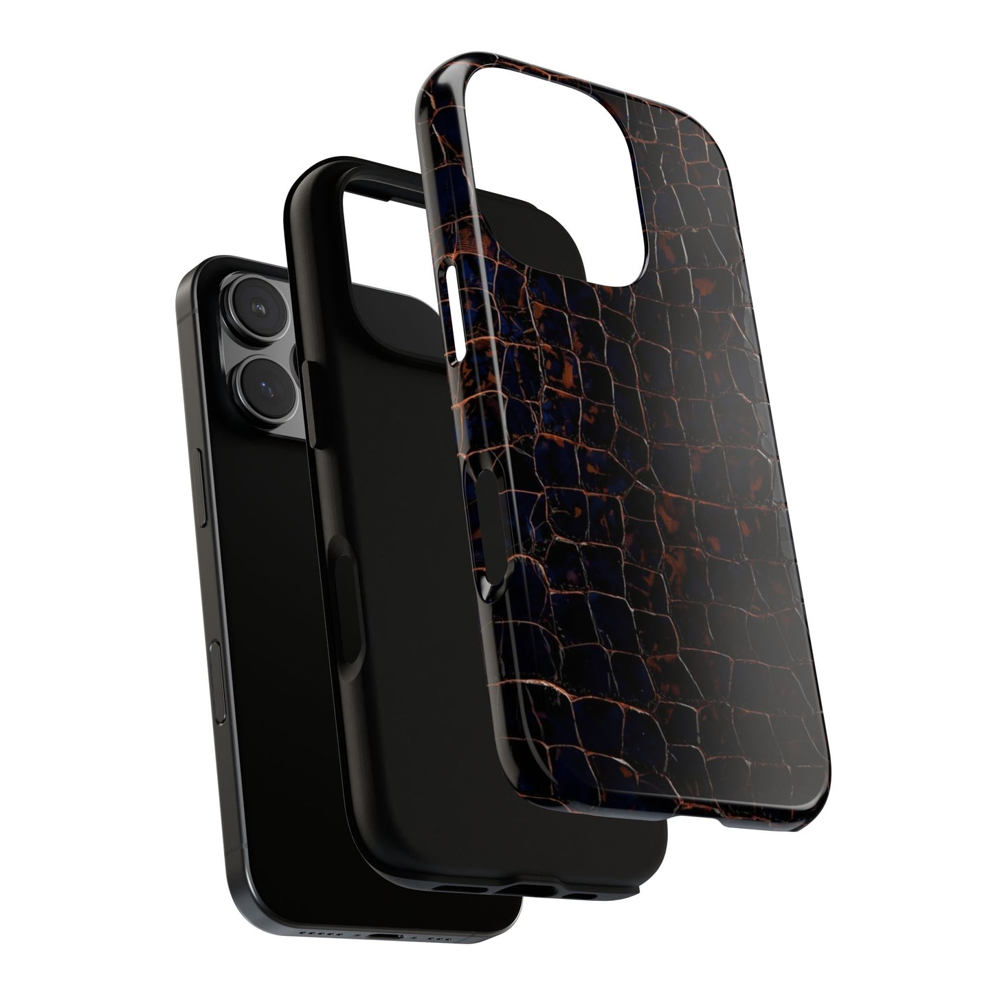 Croc-Embossed Tough Phone Case — Shockproof Black Alligator Texture