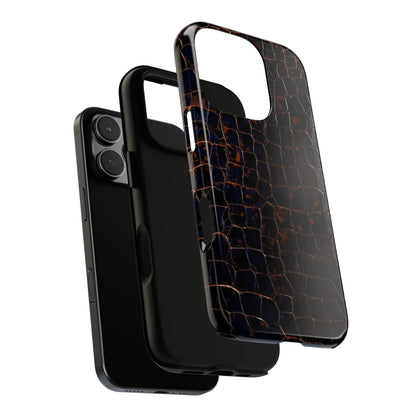 Croc-Embossed Tough Phone Case — Shockproof Black Alligator Texture