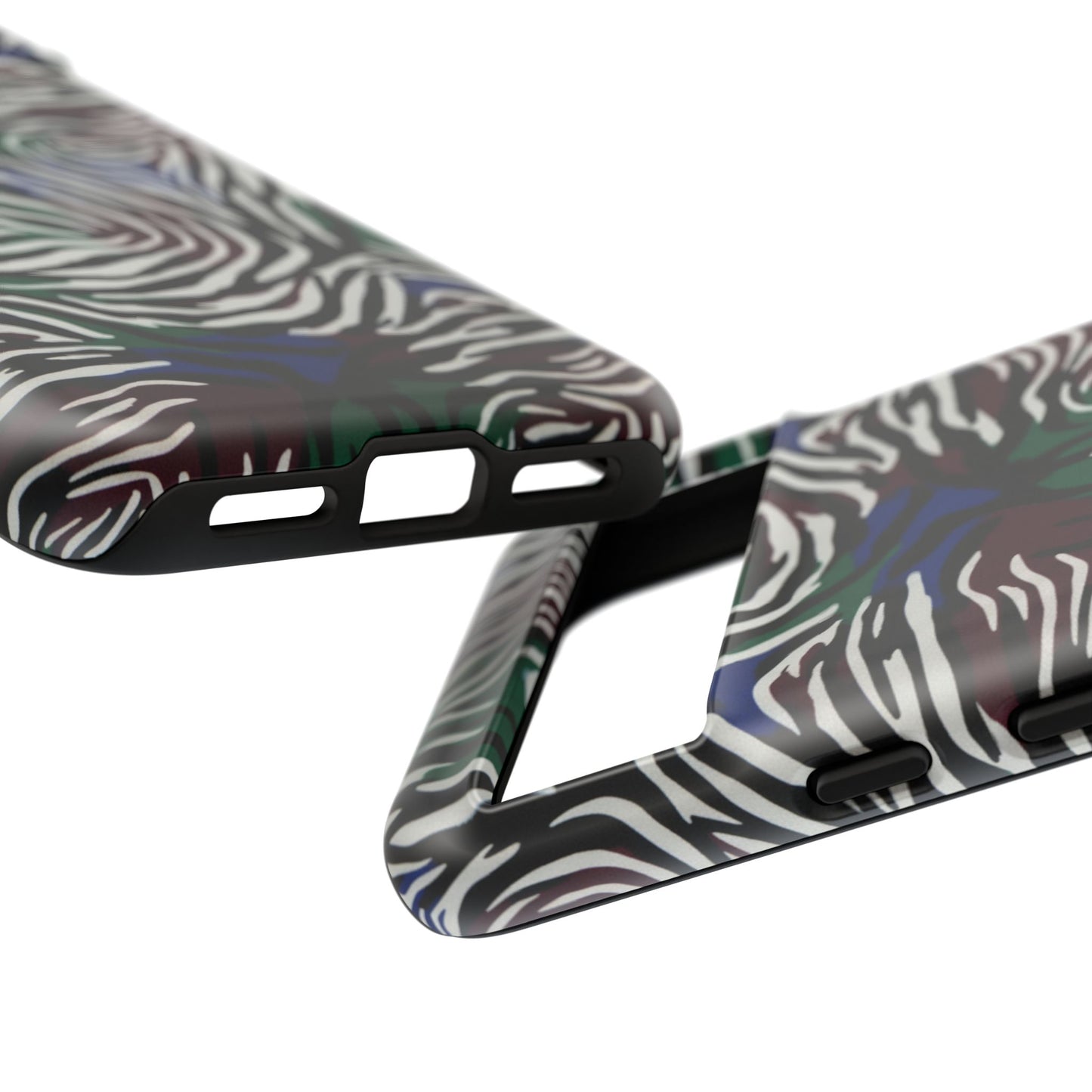 Zebra Camo Tough Phone Case – Green & Blue Animal Print Protective Cover