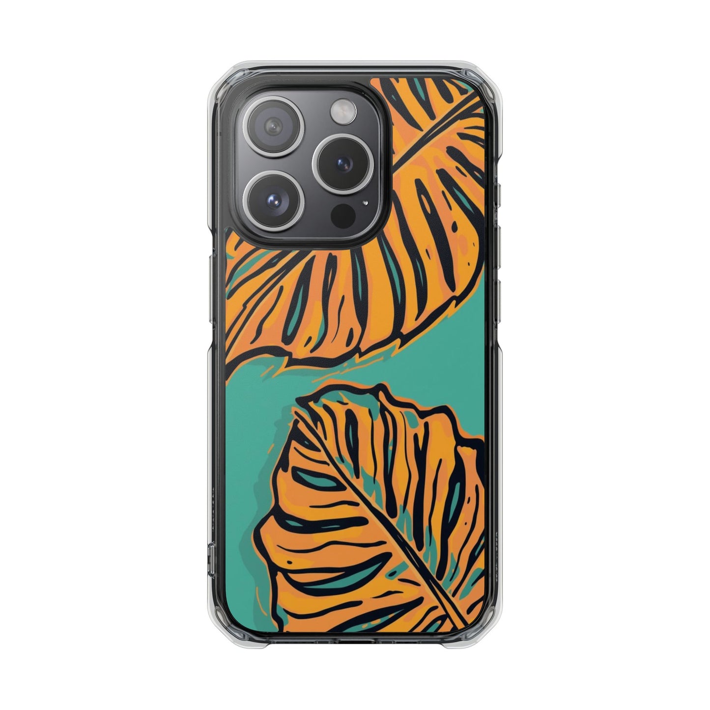 Clear Magnetic Phone Case — Tropical Orange Leaf Design