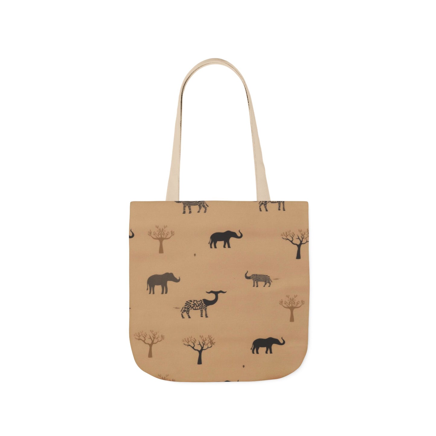 Elephant Safari Canvas Tote — Neutral Animal Print Beach & Market Bag