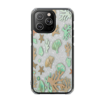 Clear Magnetic Phone Case — Sea Shell & Coral Glitter Design
