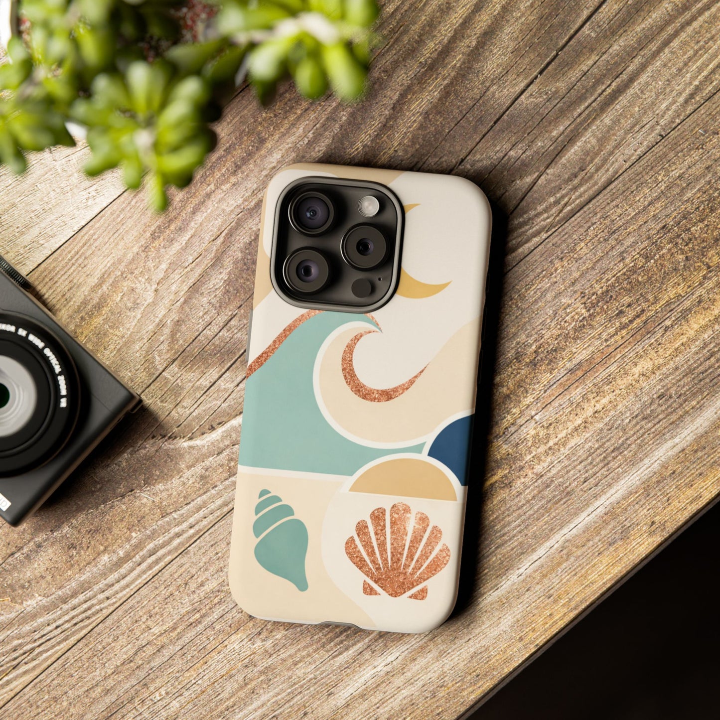Sea Breeze Tough Phone Case — Retro Waves & Shells Design