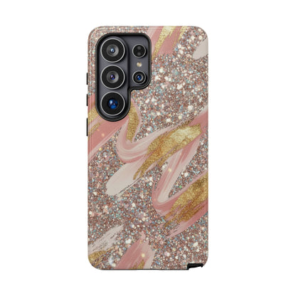 Glitter Blush Marble Phone Case — Pink Gold Swirl Tough Case