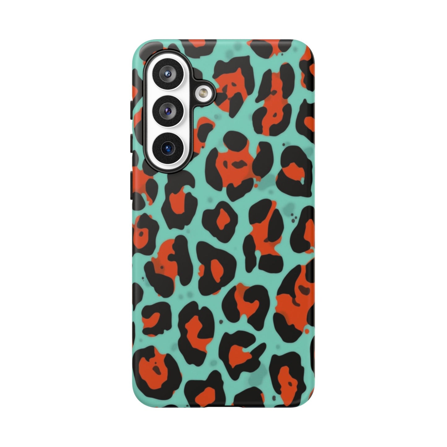 Leopard Print Tough Phone Case — Teal & Rust Protective iPhone Cover