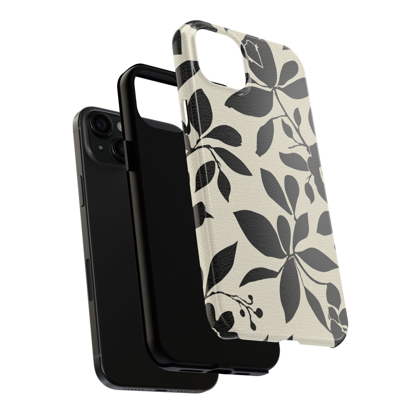 Tough Phone Case — Black Floral Silhouette Protective Cover