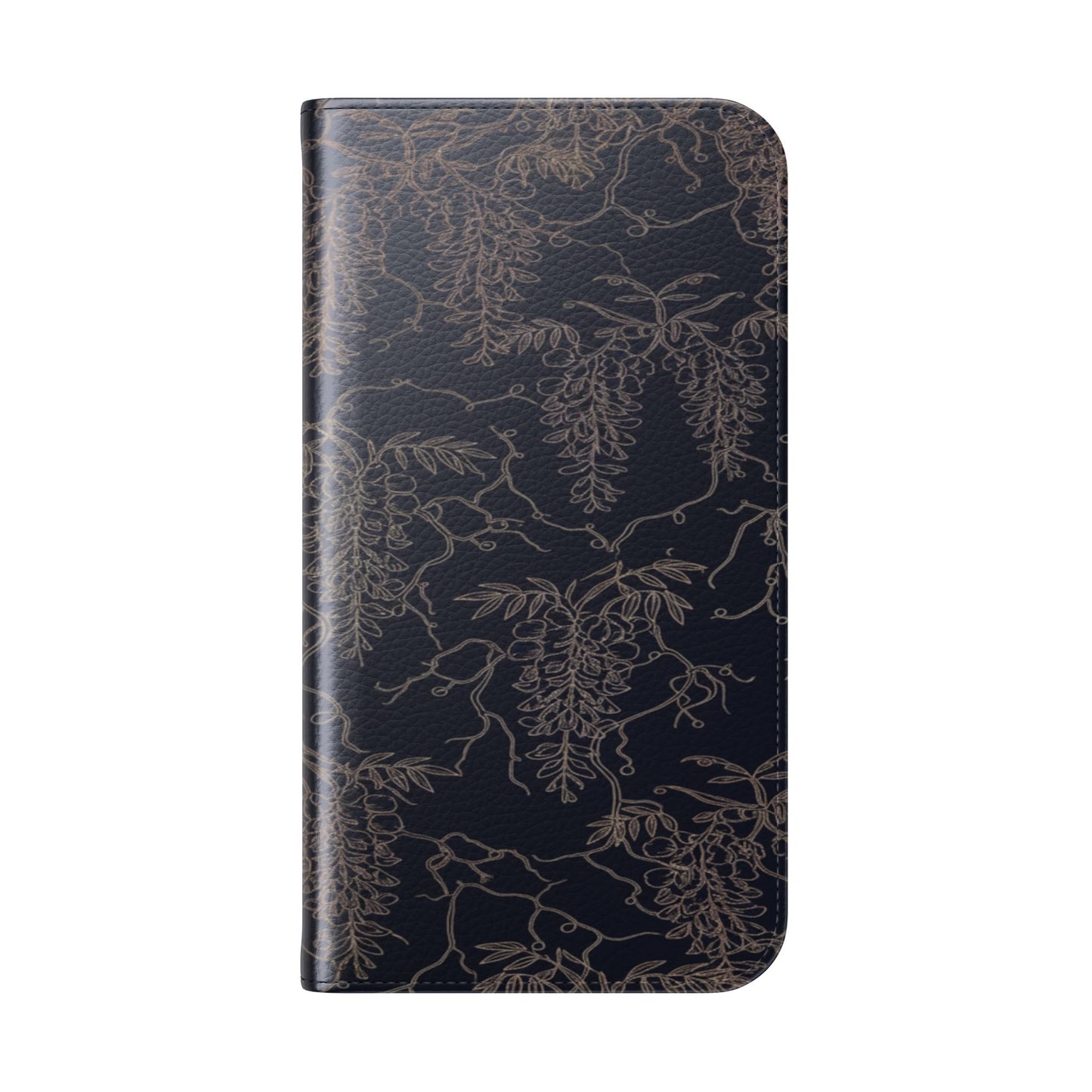 Botanical Noir Flip Phone Case — Dark Floral Wallet Cover with Card Slots