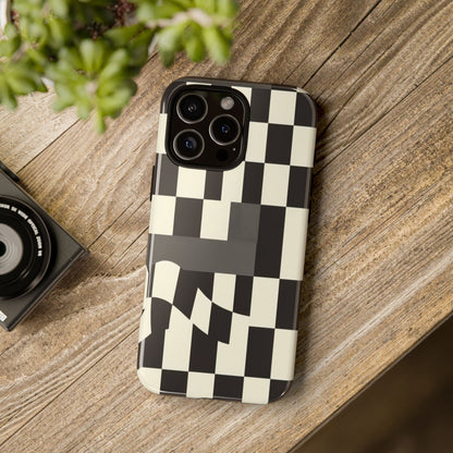 Checkerboard Wave Phone Case — Black & Cream Graphic Tough Case