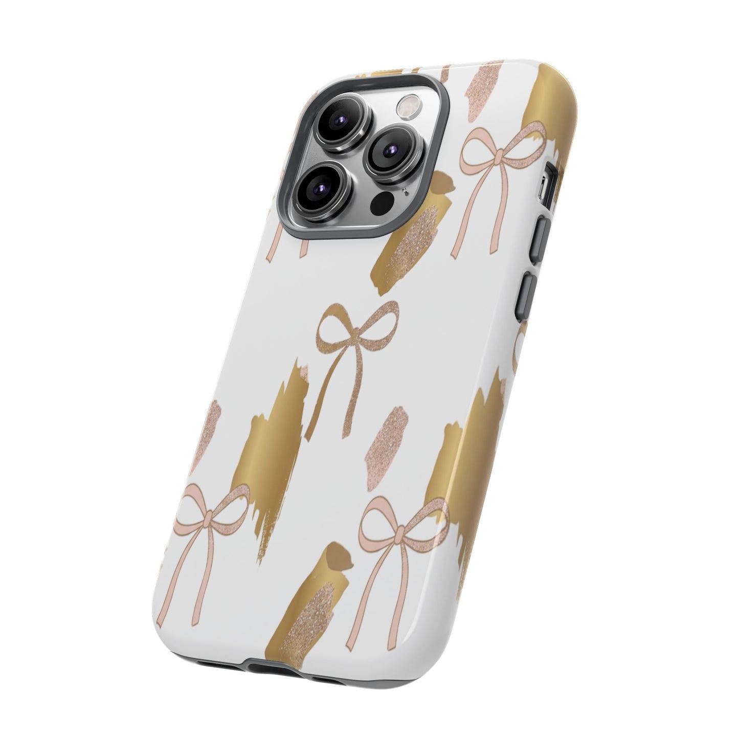 Phone Case — Gold Brushstroke & Blush Bow Pattern