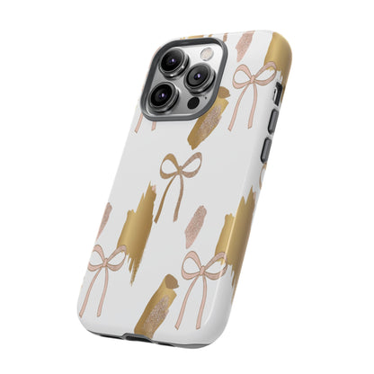 Phone Case — Gold Brushstroke & Blush Bow Pattern