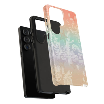 Tough Cases: Pastel Beach Pattern Phone Case — Starfish & Coastal Cityscape Protective Cover