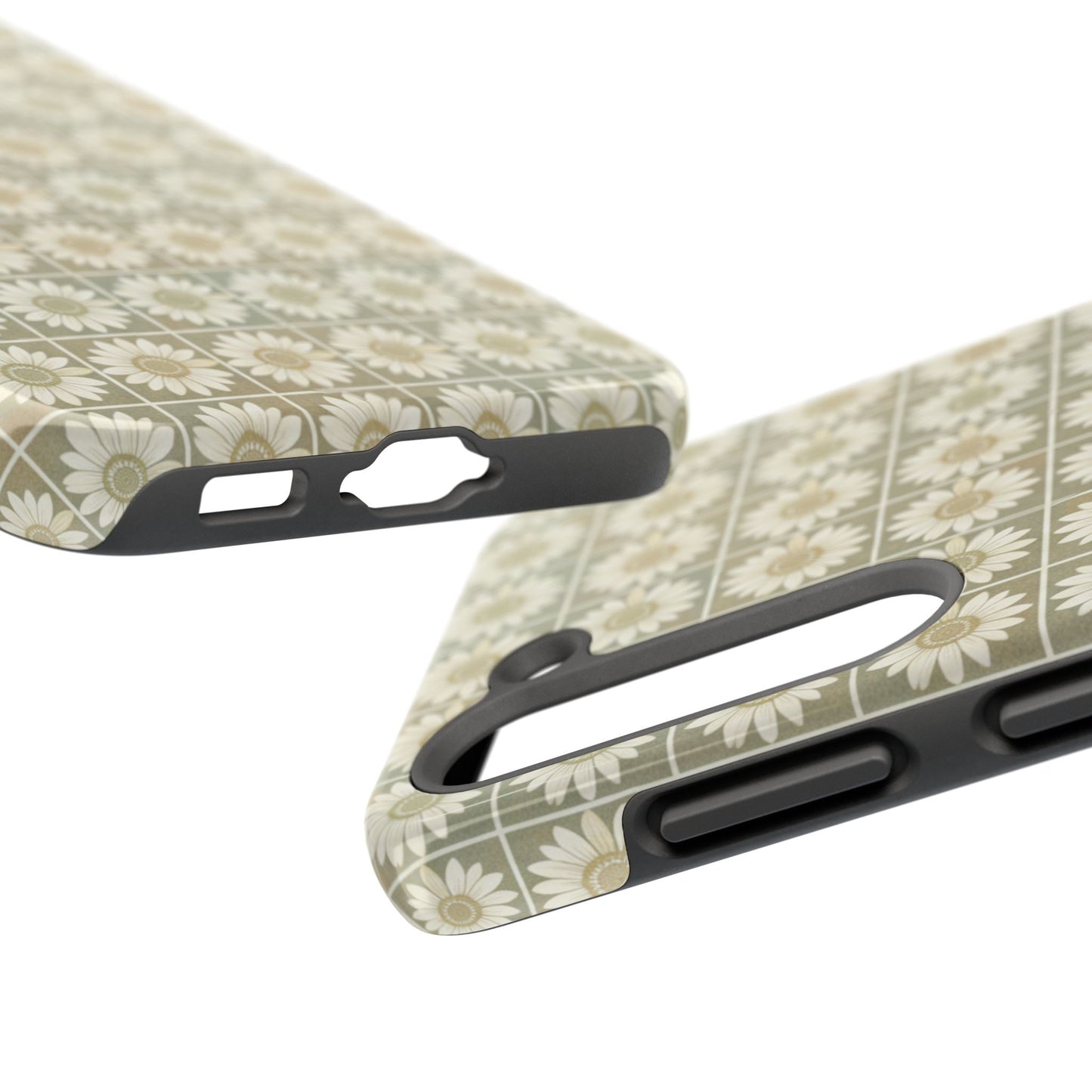 Daisy Tile Tough Phone Case — Retro Floral Protective Phone Cover