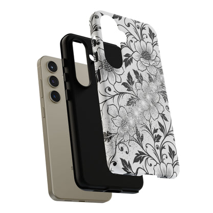 Floral Lace Phone Case — Black & White Vintage Flower Protective Case