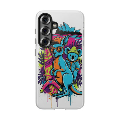 Kangaroo & Koala Surf Phone Case — Retro Neon Beach Art Tough Case