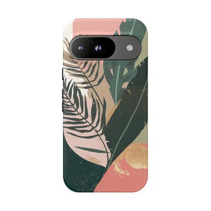 Tropical Leaf Tough Phone Case — Abstract Pink & Green Botanical Protective Cover