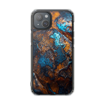 Magnetic Clear Phone Case — Blue & Copper Abstract Tortoise Impact Design