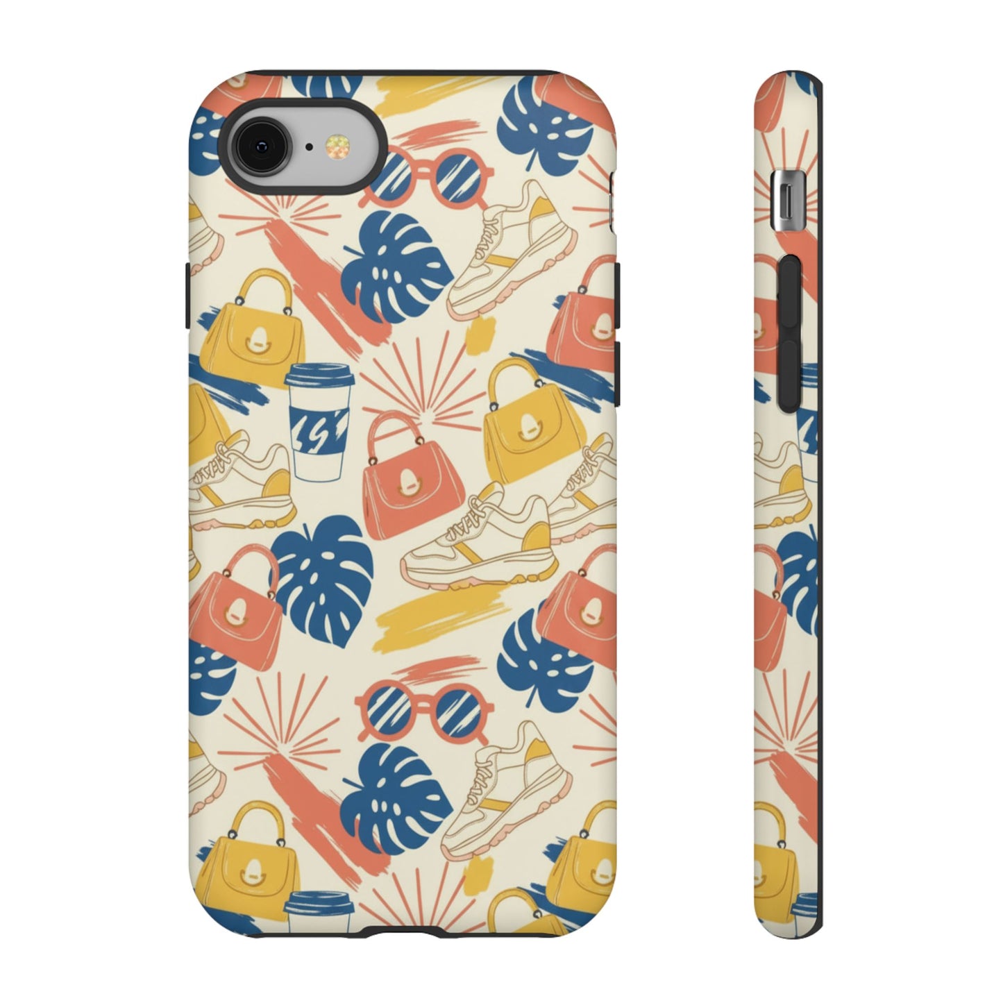 Tough Cases: Retro Summer Pattern Phone Case – Sunglasses, Sneakers & Tropical Leaves